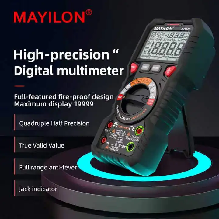 MAYILON HT118E Digital Multimeter 20000 Counts NCV Voltage Capacitance Meter Auto Range True RMS AC DC Multi Tester Flash Light
MAYILON HT118E Digital Multimeter 20000 Counts NCV Voltage Capacitance Meter Auto Range True RMS AC DC Multi Tester Flash Light