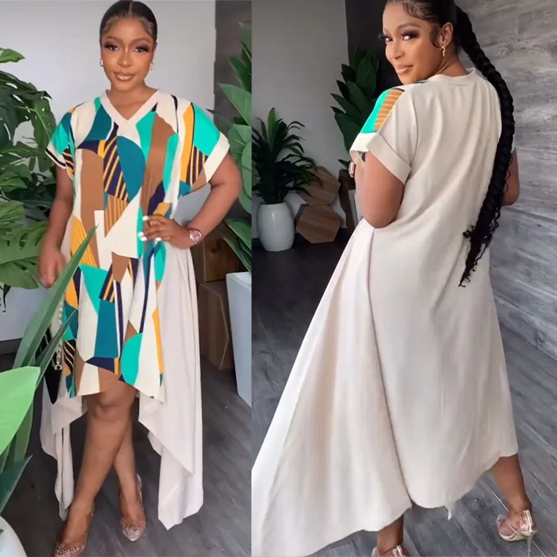 African Dresses For Women V Neck Short Sleeve Irregular Robes Summer New Print Patchwork Loose Casual Long African Dress Vestido
African Dresses For Women V Neck Short Sleeve Irregular Robes Summer New Print Patchwork Loose Casual Long African Dress Vestido