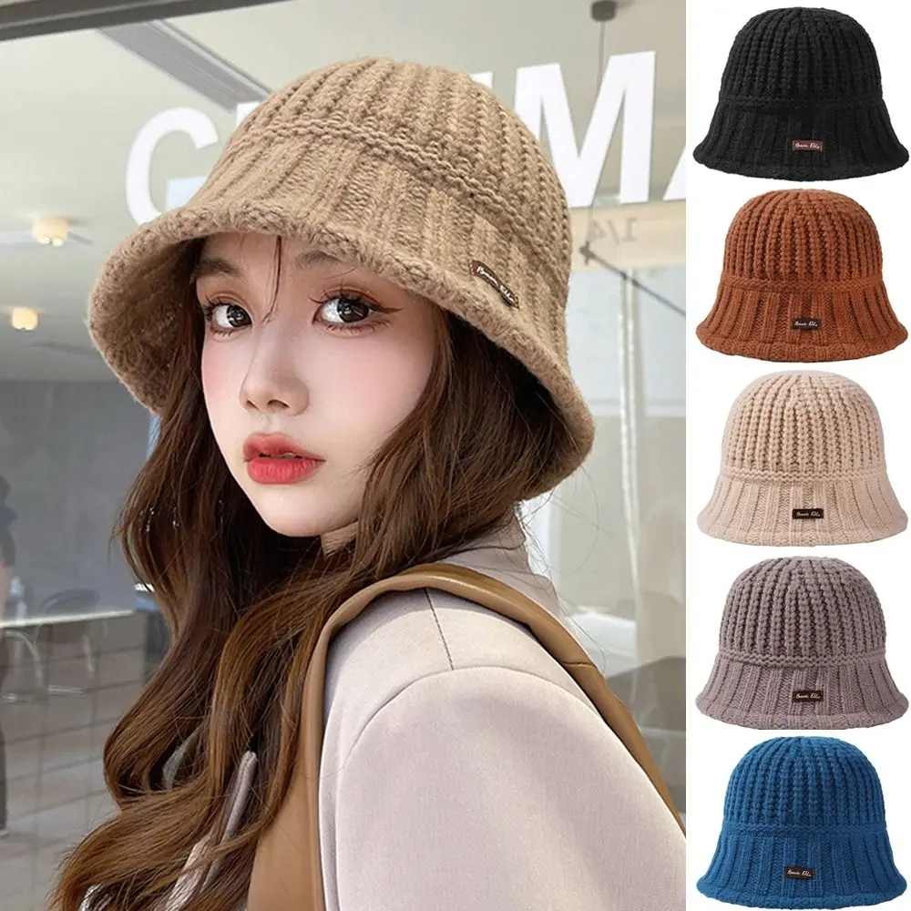 

Soft Knit Buket Hat Fashion Warm Crochet Knitted Fisherman Hat Skull Hat Autumn Winter