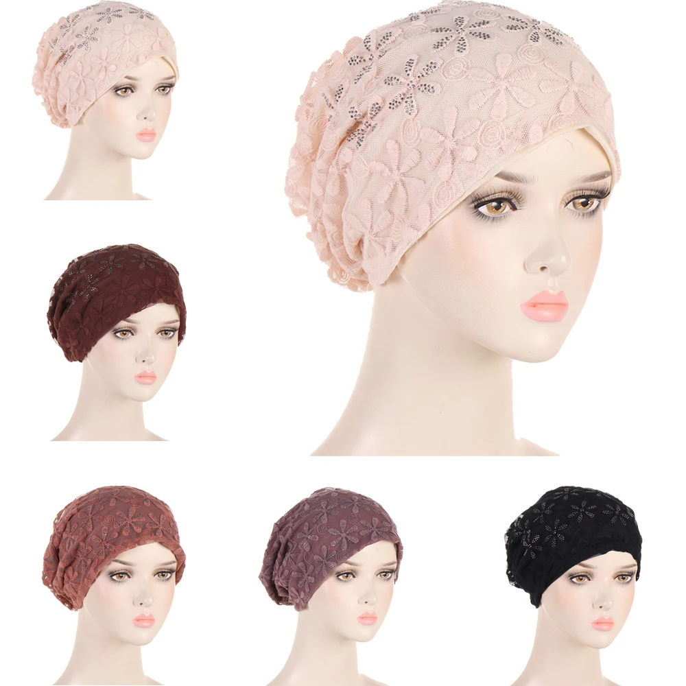 

Mesh Lace Beanies Women Flower Baggy Slouchy Bonnet Hat Hijab Skullies Turban Fashion Hair Loss Head Scarf Wrap Cover Chemo Cap