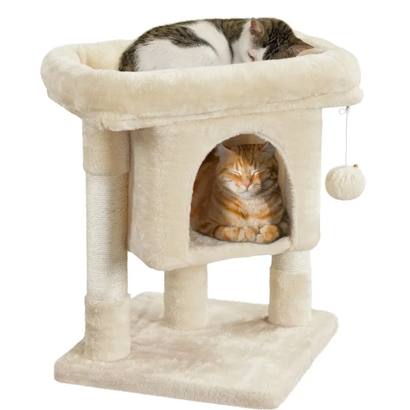

23.5''H 2-Level Cat Tree Kitten Condo House with Plush Perch, Beige