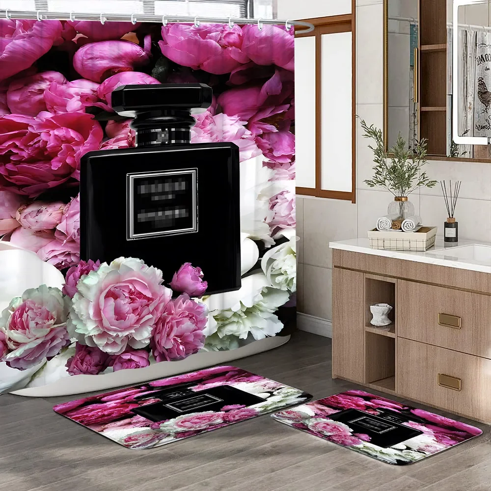 Fashion Perfume Bottle Shower Curtain Bath Mat Set Women's Floral Modern Minimalist Style Shower Curtains Mat Bathroom Decor Set
Fashion Perfume Bottle Shower Curtain Bath Mat Set Women's Floral Modern Minimalist Style Shower Curtains Mat Bathroom Decor Set