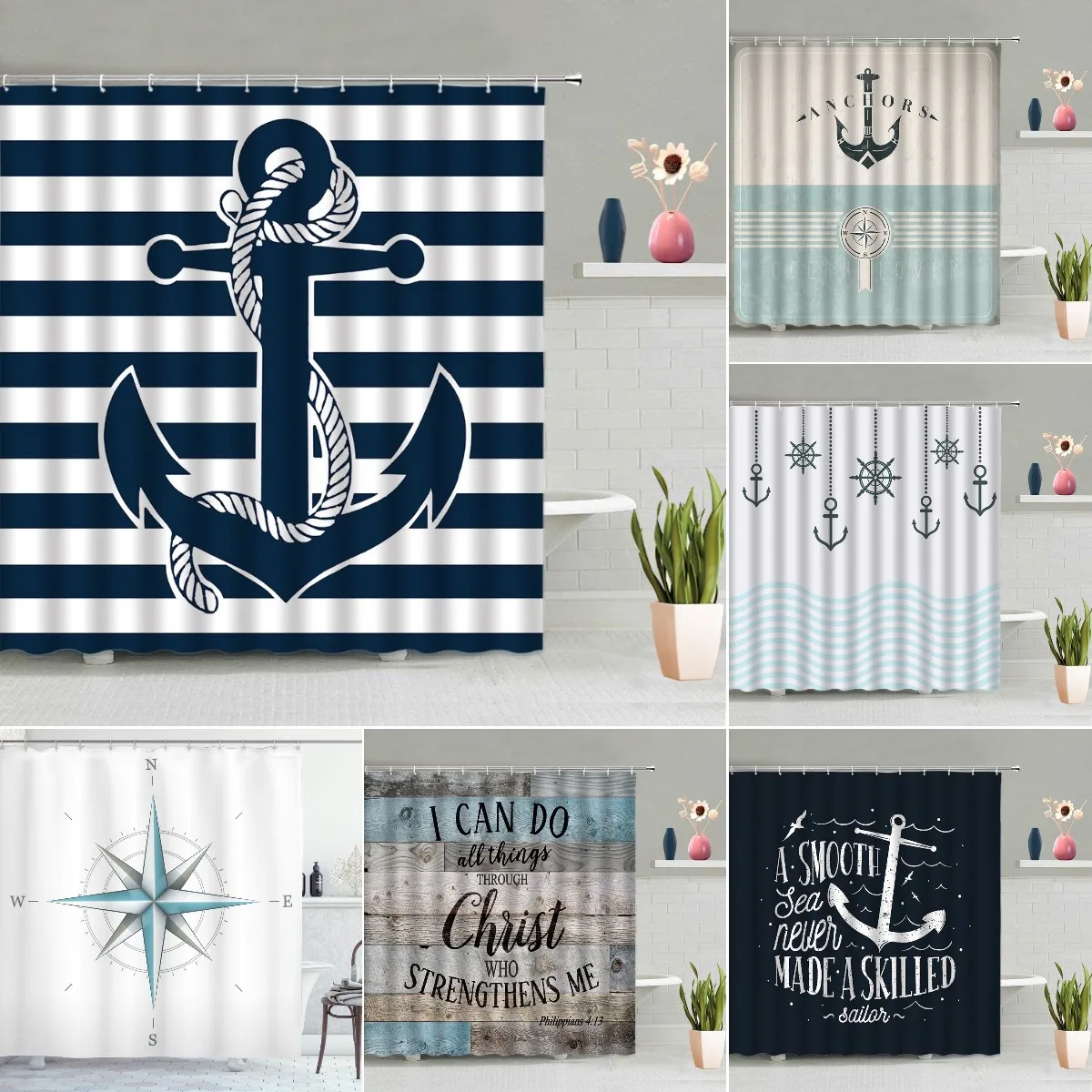 Mediterranean Nautical Anchor Shower Curtain Nordic Rudder Boat Bathroom Waterproof Wall Hanging Curtains Screen Hook Home Decor
Mediterranean Nautical Anchor Shower Curtain Nordic Rudder Boat Bathroom Waterproof Wall Hanging Curtains Screen Hook Home Decor