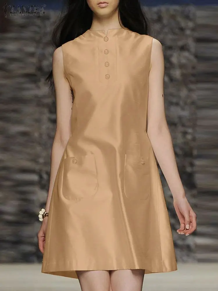 ZANZEA Sleeveless Satin Tank Dresses 2024 Summer Fashion Women Stand Collar Short Vestidos Stylish Party Runway A-line Dress
ZANZEA Sleeveless Satin Tank Dresses 2024 Summer Fashion Women Stand Collar Short Vestidos Stylish Party Runway A-line Dress