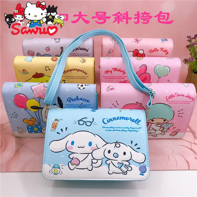 

MINISO Melody Kuromi Hello Kitty Cinnamoroll Pochacco Cartoon Magnetic Clasp Crossbody Bag Hard Print Cross-body Strap Phone Bag