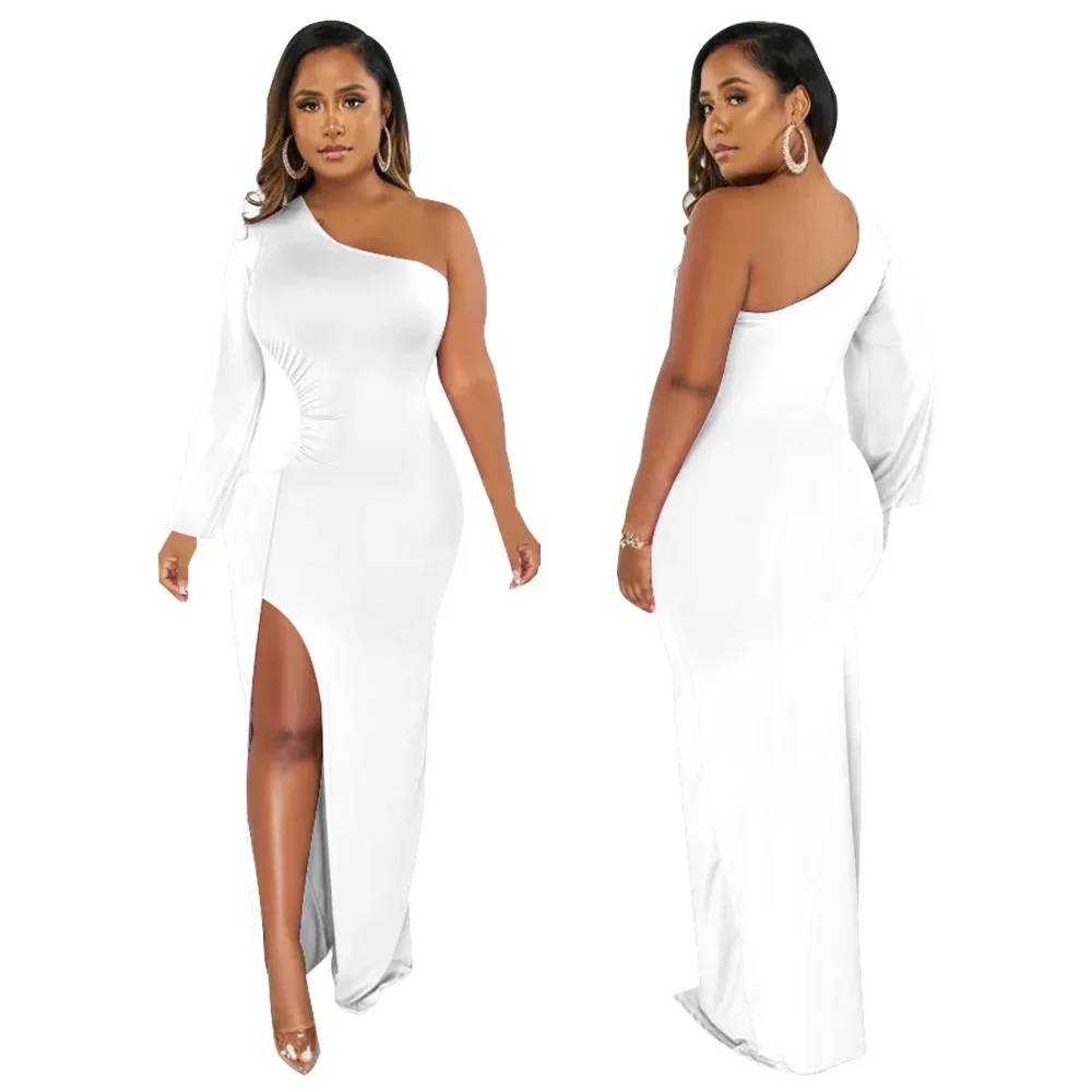 2024 Spring and Summer Women Oblique Shoulder Sleeves Solid Color Slim Split Party White Dresses Slim Maxi Dress Vestidos
2024 Spring and Summer Women Oblique Shoulder Sleeves Solid Color Slim Split Party White Dresses Slim Maxi Dress Vestidos
