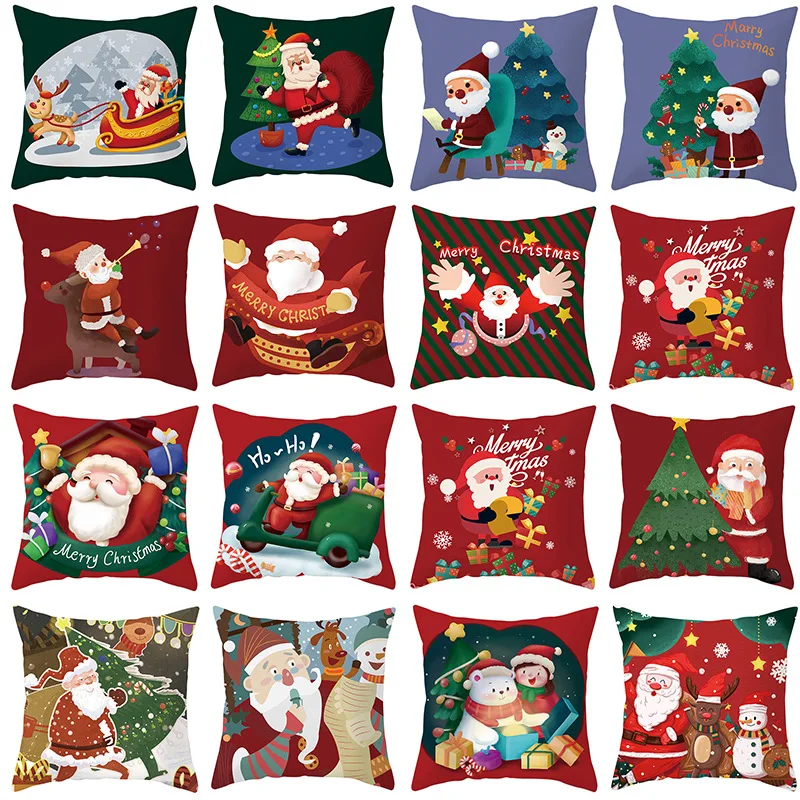 

2023 Merry Christmas Pillow Cover Santa Claus Print Cushion Cover 45x45 Xmas Decor Sofa Pillowcase Office Chair Garden Bed B0314