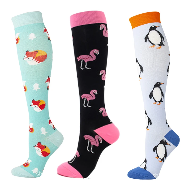 

Compression Stockings 3 Pairs Animals Fruits Oil Painting Pattern Sports Travel Hot Sell Compress Socks Men Women Sport