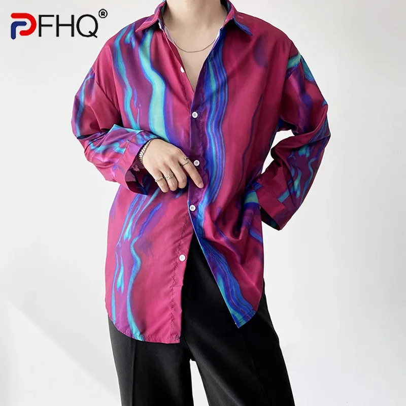 

PFHQ Personalized Ink Rainbow Trend Casual Loose Men's Shirts Tide Original Advanced Colorful INS Creativity Tops Summer 21Z4021