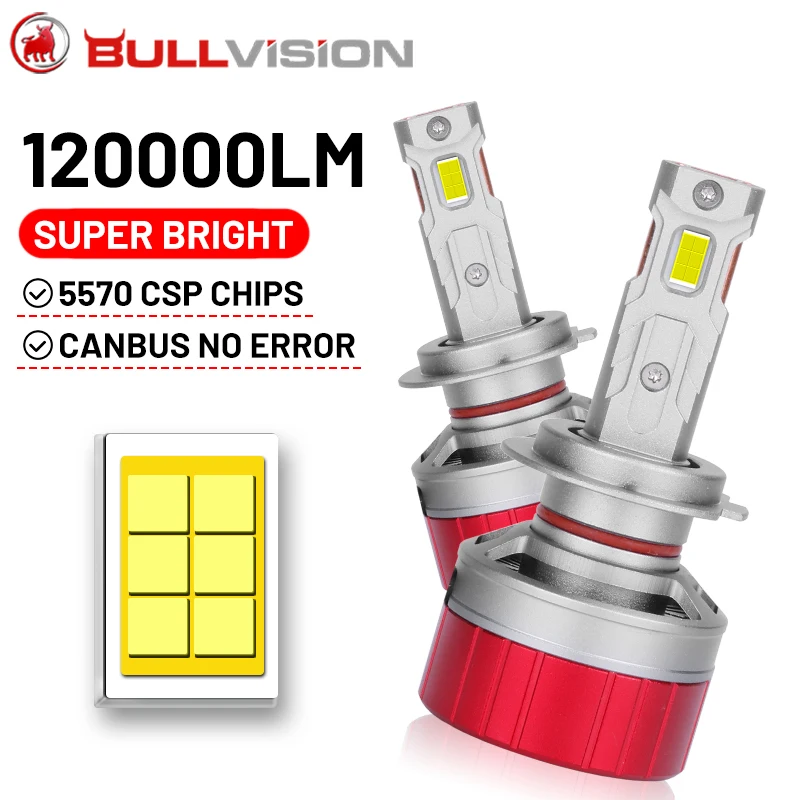 

Bullvision H4 H7 H11 LED 120000LM 5570 CSP Chips H1 H8 H9 9005 HB3 9006 HB4 9012 HIR2 H16JP Canbus No Error Car Lights Spotlight