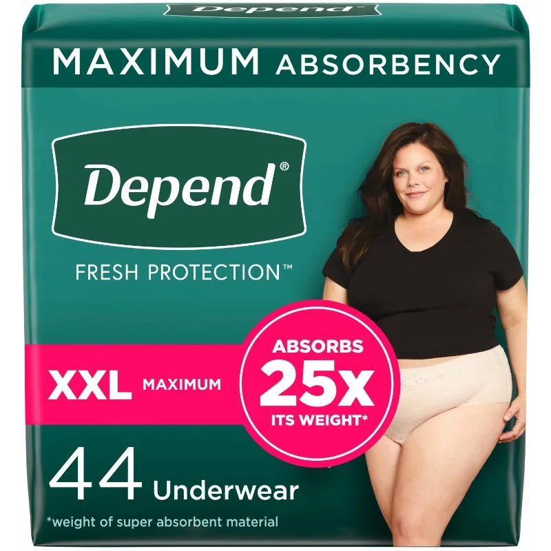 

Depend Fresh Protection Adult Incontinence Underwear for Women, Maximum, XXL, Blush, 44Ct