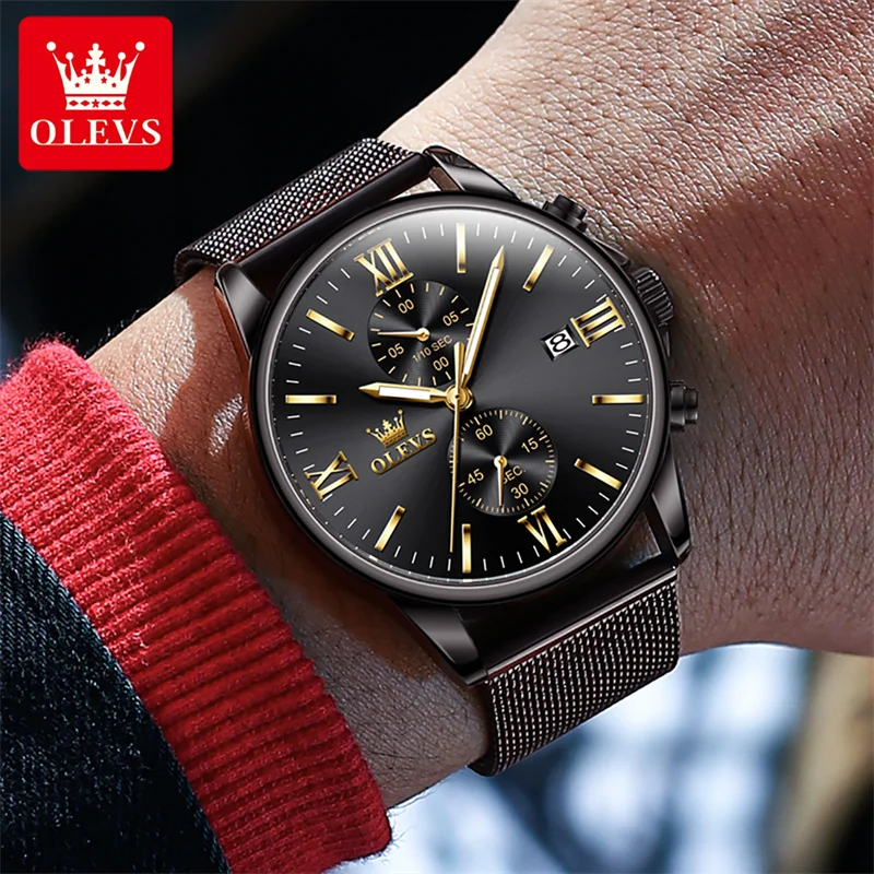 OLEVS Black Steel Mesh Belt Quartz Watch Men Ultra Thin Chronograph Luxury Brand Waterproof Male Watches Relogios Masculinos
OLEVS Black Steel Mesh Belt Quartz Watch Men Ultra Thin Chronograph Luxury Brand Waterproof Male Watches Relogios Masculinos