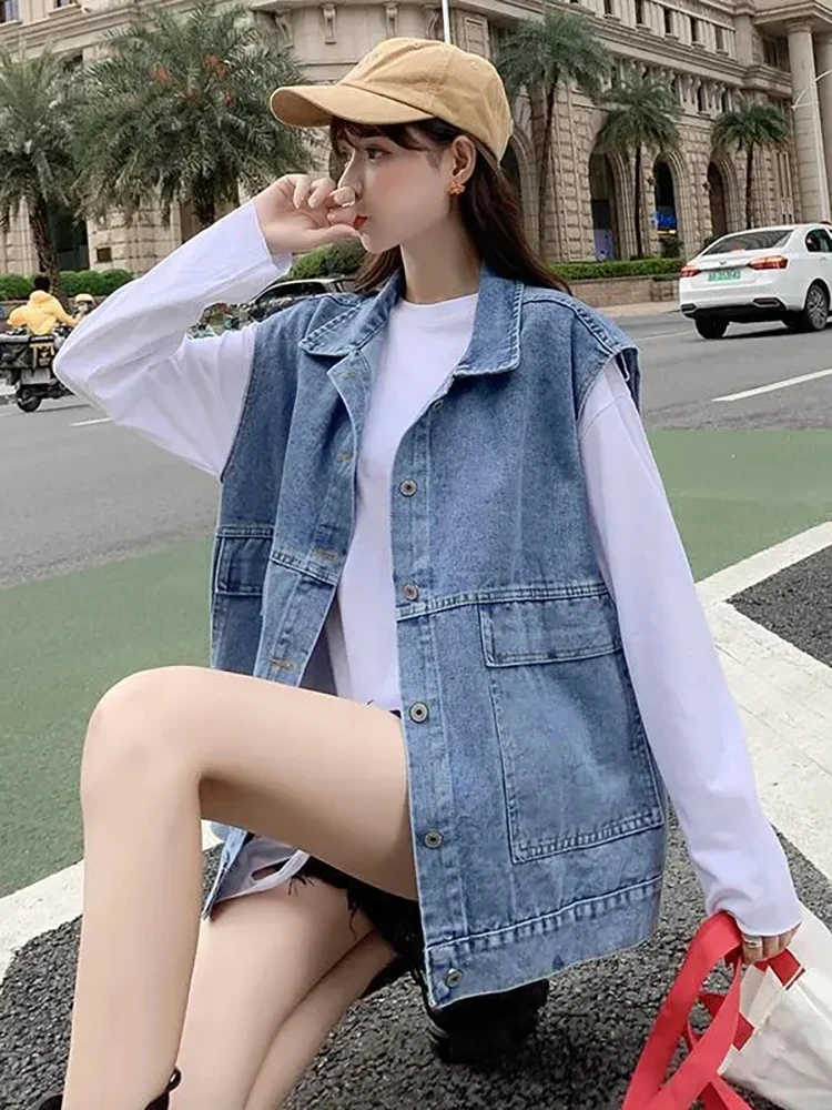 S-3xl Denim Jacket Vest Harajuku Sleeveless Single-breasted Big Pocket Women Jacket New All-match Loose Jackets For Women 2023
S-3xl Denim Jacket Vest Harajuku Sleeveless Single-breasted Big Pocket Women Jacket New All-match Loose Jackets For Women 2023