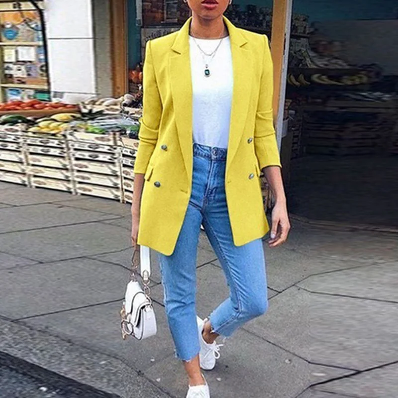 Autumn Long Sleeve Cardigan Blazer Solid Coat Casual Office Women Slim Button Jacket Work Ladies Open Front Notched Coat Blazers
Autumn Long Sleeve Cardigan Blazer Solid Coat Casual Office Women Slim Button Jacket Work Ladies Open Front Notched Coat Blazers