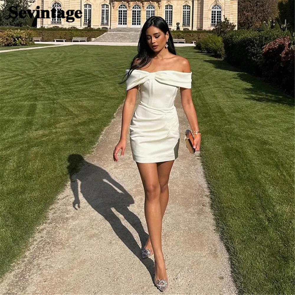 Sevintage Civil Satin Sheath Wedding Dresses For Women Mermaid Off The Shoulder Pleated Above Knee vestidos novias boda 2024
Sevintage Civil Satin Sheath Wedding Dresses For Women Mermaid Off The Shoulder Pleated Above Knee vestidos novias boda 2024