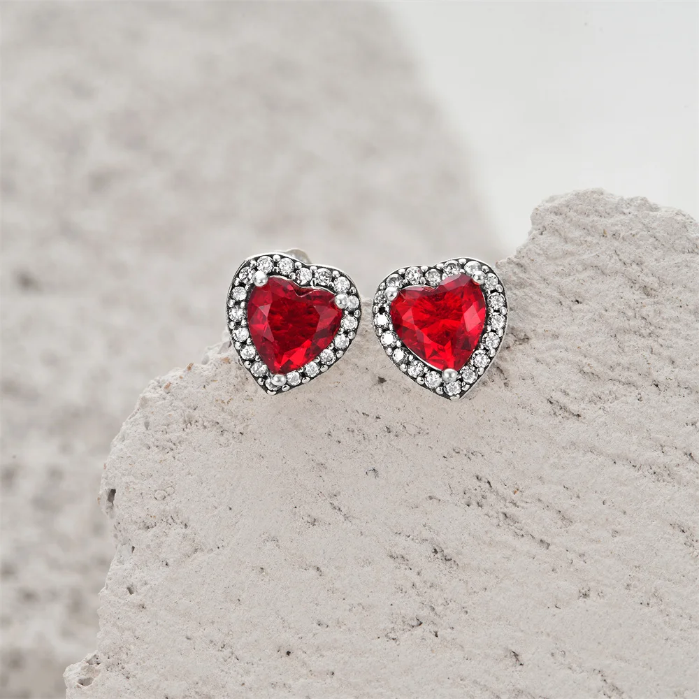 

CANNER Heart Shaped Ruby Zircon Stud Earrings Fashion Vintage S925 Sterling Silver Earrings For Women Banquet Exquisite Jewelry