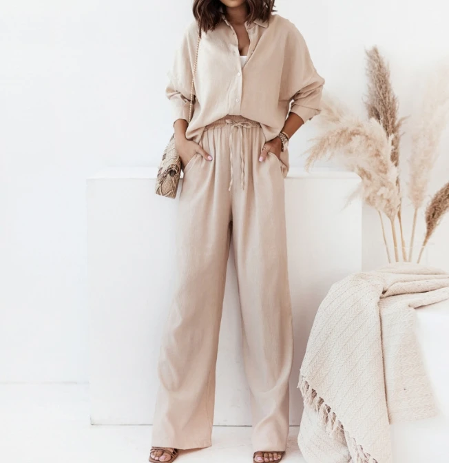 Women's 2023 New Hot Sale Casual Solid Half Open Neck Shirt High Waist Pants Two Piece Set
Women's 2023 New Hot Sale Casual Solid Half Open Neck Shirt High Waist Pants Two Piece Set