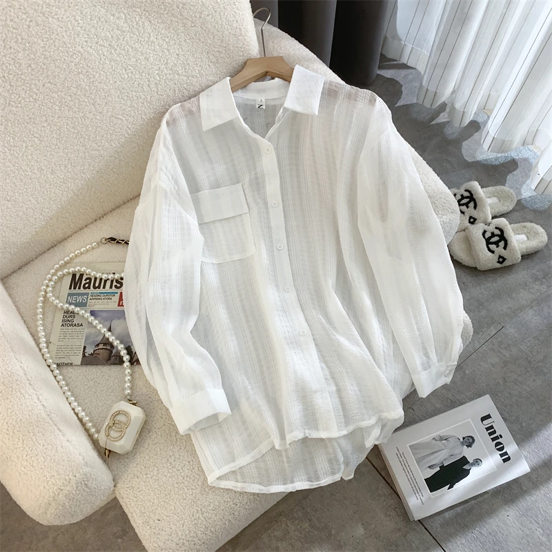 Leisure Chiffon Texture Drape Sunscreen Shirt for Women Summer Newly Temperament Lapel Fresh Solid Color Top Shirt for Female
Leisure Chiffon Texture Drape Sunscreen Shirt for Women Summer Newly Temperament Lapel Fresh Solid Color Top Shirt for Female