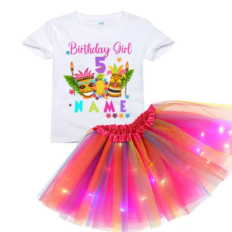 

Luau Hawaii Theme Rainbow Tutu T Shirt Set Skirt for Girls Kids BirthdayTshirt Outfit Clothes Custom Name Friend Party Suits 4T