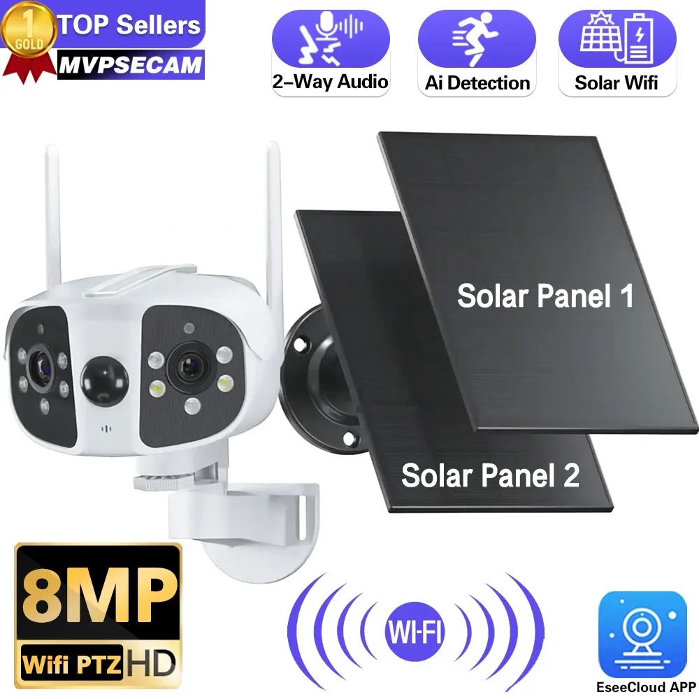 4K 180° Wide Angle Dual Lens Dual Solar Panels Camera 8MP WIFI Wireless Security Outdoor Built-in Battery Video Surveillance Cam
4K 180° Wide Angle Dual Lens Dual Solar Panels Camera 8MP WIFI Wireless Security Outdoor Built-in Battery Video Surveillance Cam