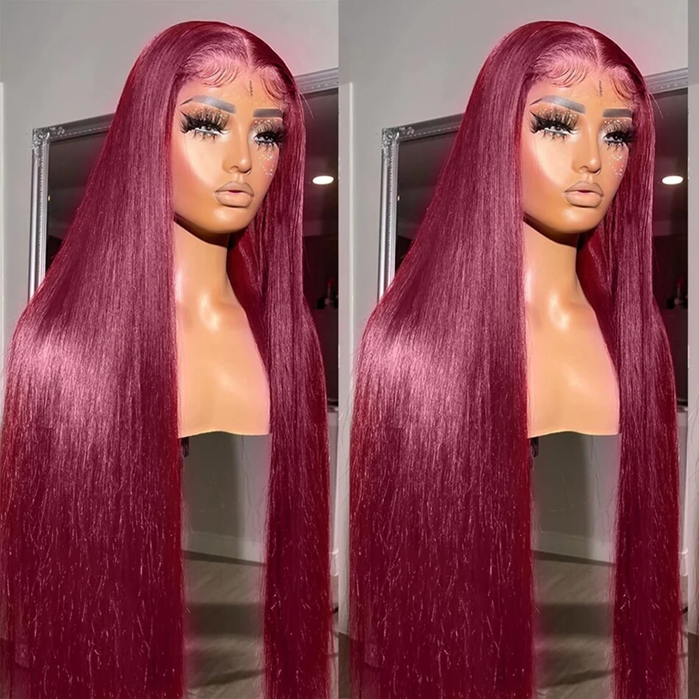 

Peruvian Straight Hair HD Lace Front Wig Human Hair Wigs 99J Burgundy Pre-Plucked 13x4 Colored Lace Frontal Human Hair Wigs