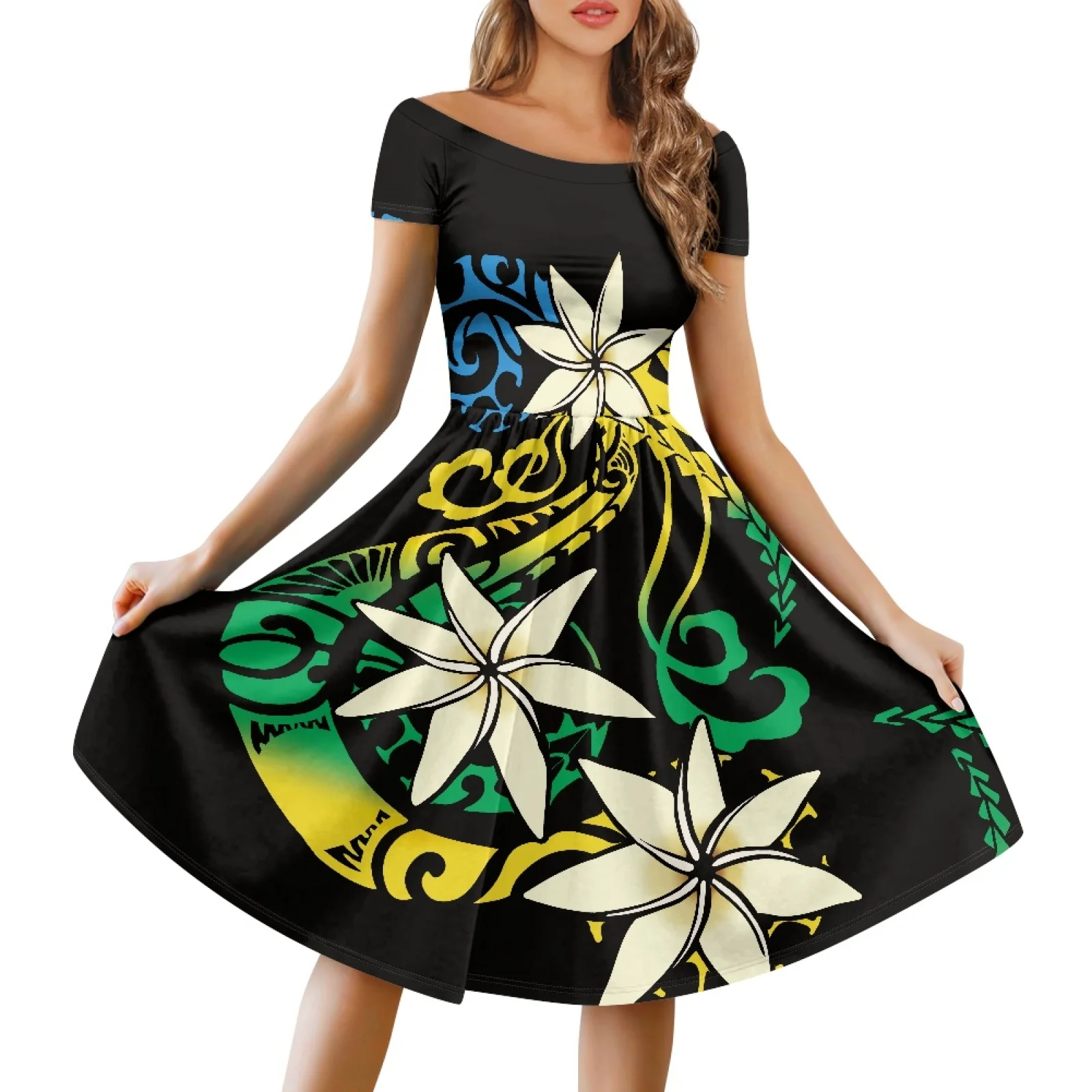 Polynesian Tribal Pohnpei Totem Tattoo Prints Summer Luxury One Word Shoulder High Quality Sexy Short Sleeve Wedding Dress 3XL
Polynesian Tribal Pohnpei Totem Tattoo Prints Summer Luxury One Word Shoulder High Quality Sexy Short Sleeve Wedding Dress 3XL