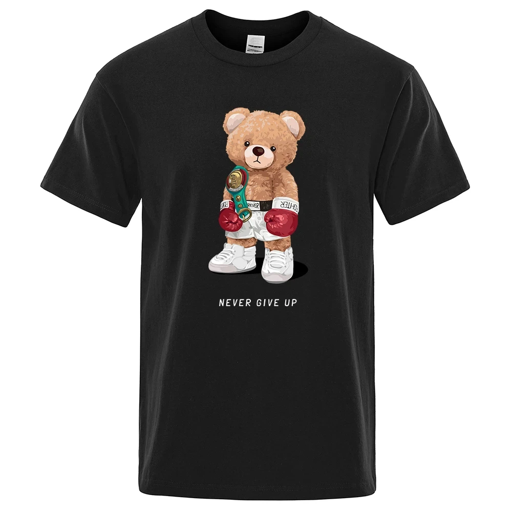 

Strong Boxer Teddy Bear Never Give Up Print Funny T-Shirt Men Cotton Casual Short Sleeves Loose Oversize S-XXXL Tee 64281