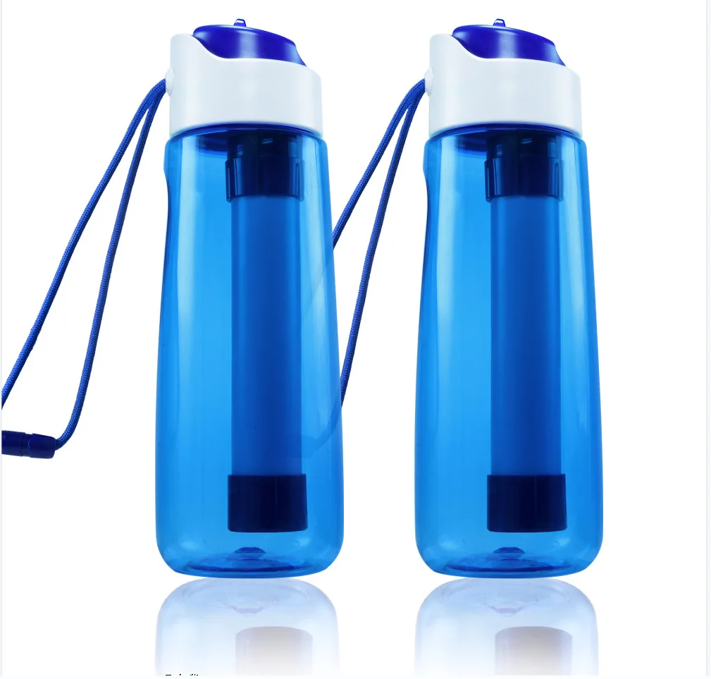 

750L outdoor water purification bottle outdoor survival emergency drinking water filter cup hiking camping water purifier(2PCS)