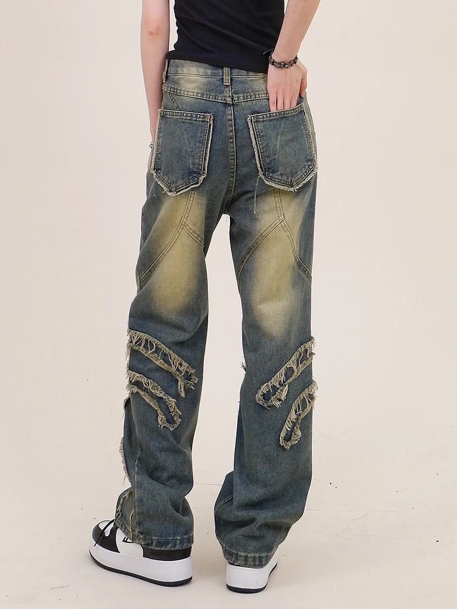 

Ragged Edge Washed Distressed Jeans for Women in Spring 2024, New Loose Fitting BF American High Street Wide Legs
