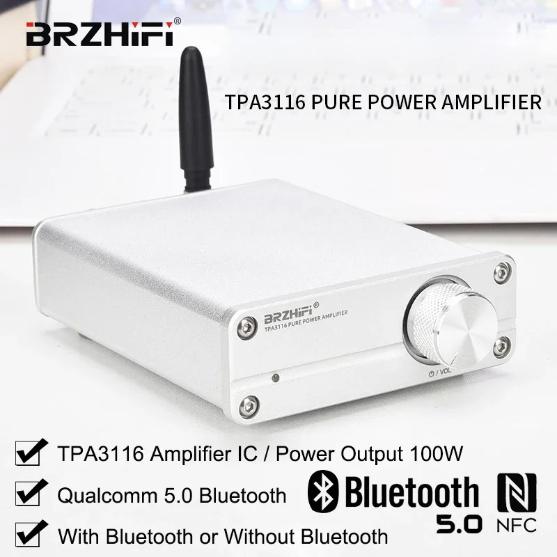 

BRZHIFI Audio TPA3116 2.0 Class D Mini Digital Power Amplifier Bluetooth 5.0 Output Power 50W*2 Amp For Passive Speakers