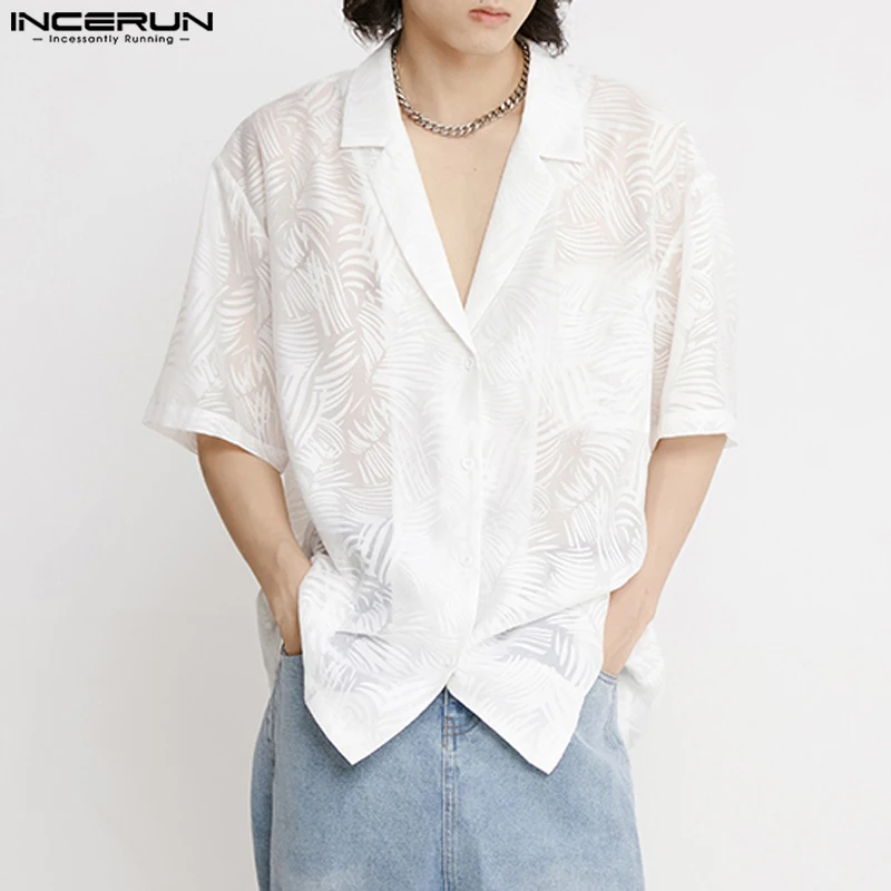 Handsome Well Fitting Tops INCERUN New Men's Lace Leaf Printing Pattern Blouse Casual Streetwear Short Sleeved Shirts S-5XL 2023
Handsome Well Fitting Tops INCERUN New Men's Lace Leaf Printing Pattern Blouse Casual Streetwear Short Sleeved Shirts S-5XL 2023
