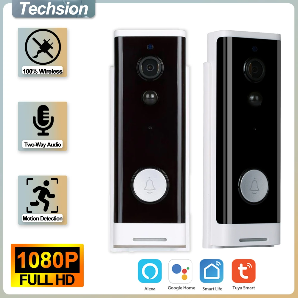 

Умный видеодомофон Techsion с Wi-Fi, видеокамера с дверным звонком, визуальная Беспроводная камера для домашней безопасности с ночным видением, IP-дверной звонок