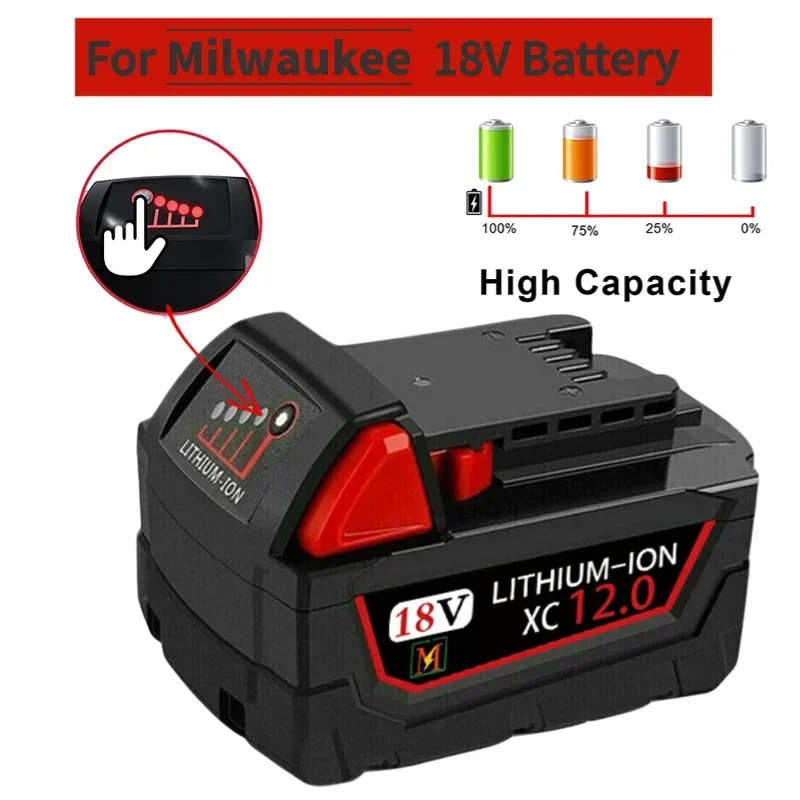 

18V 12.0Ah Replacement Battery for Milwaukee M18 XC 48-11-1850 48-11-1840 48-11-1820 48-11-1860 2604-22 2604-20 2708-22 2607-22