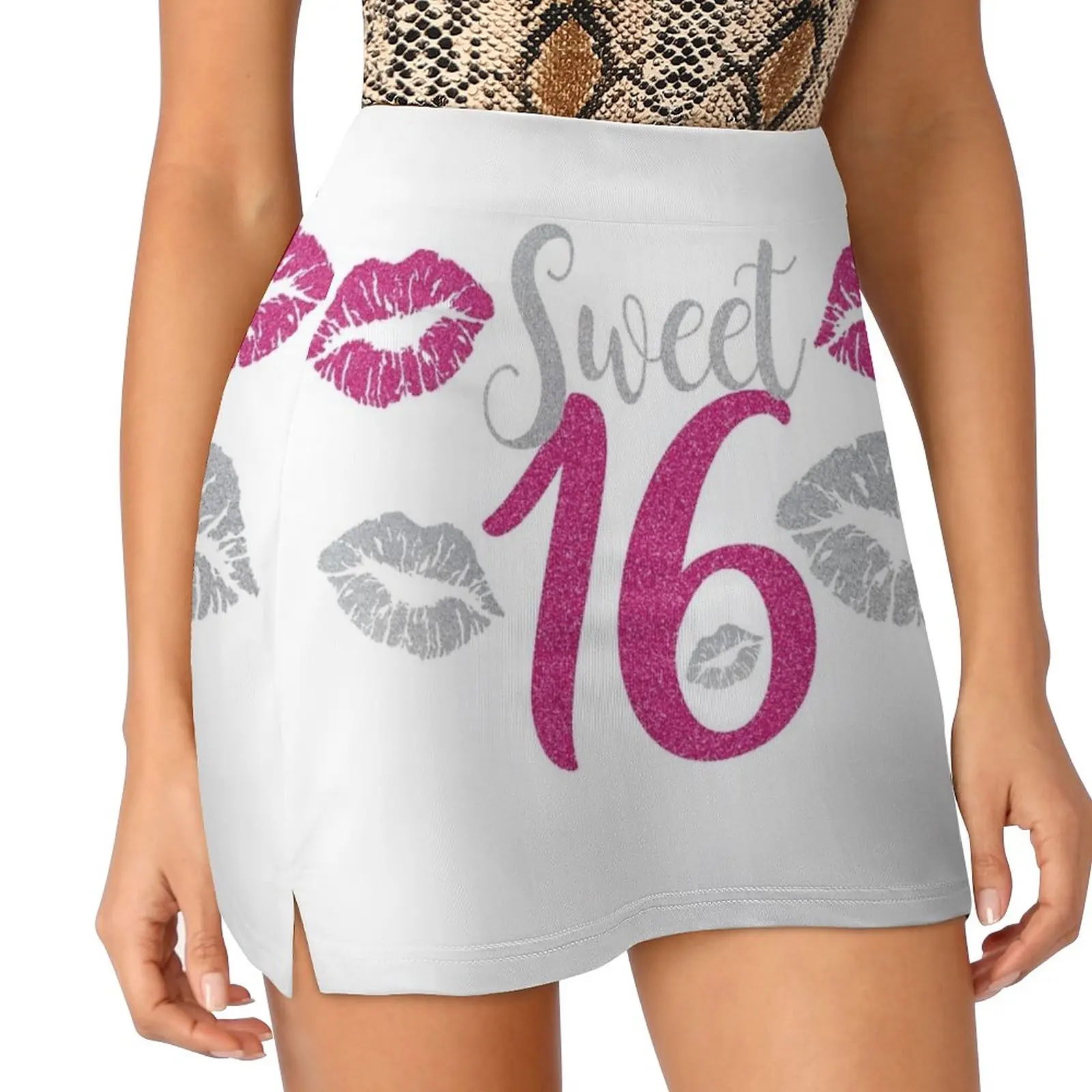 

Sweet Sixteen 16 Birthday Glitter Lips Typography Light proof trouser skirt skirts for women 2024