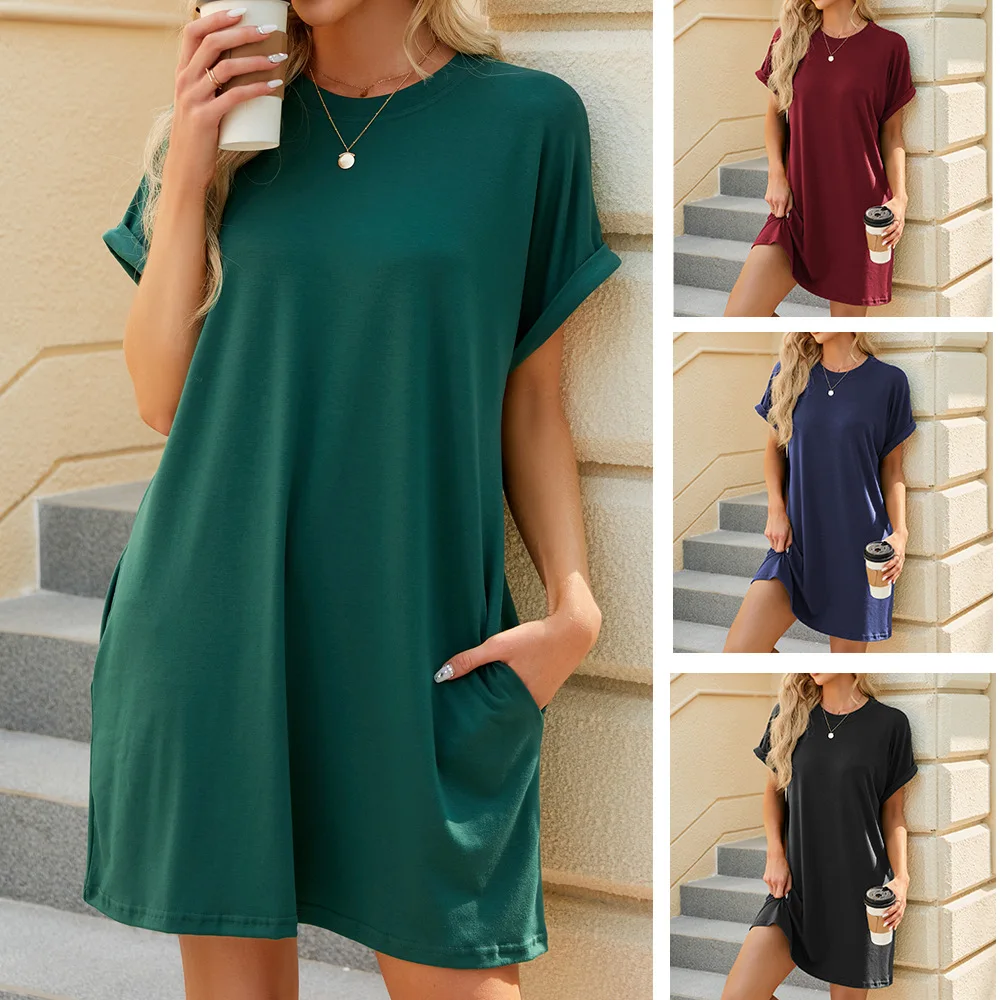 2024 Summer Round Neck Pocket Solid Colour Short Sleeve Loose Dress Women Texture Soft Very Skin-friendly Dresses
2024 Summer Round Neck Pocket Solid Colour Short Sleeve Loose Dress Women Texture Soft Very Skin-friendly Dresses