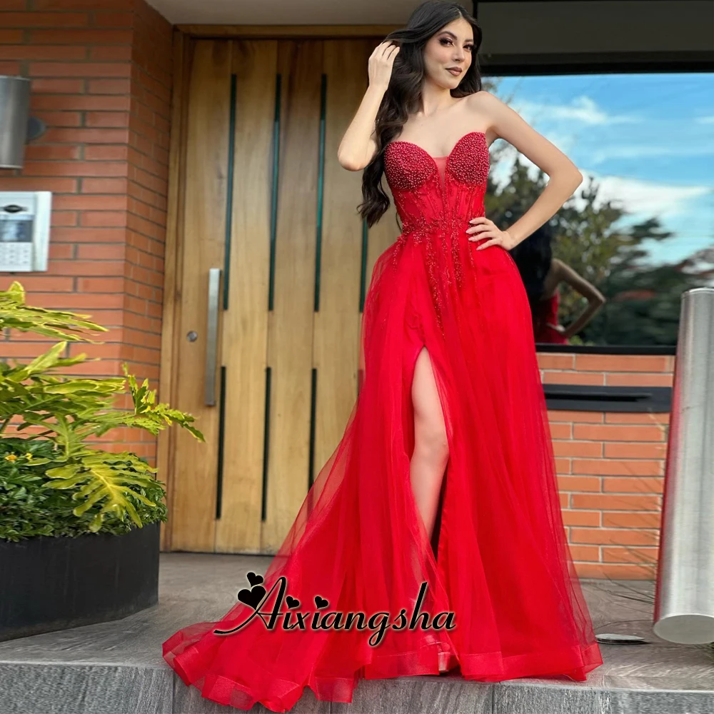 Aixiangsha Shining Sweetheart Slit Prom Gown for Women Beading A-Line Pleat Rhinestones Chapel Train Vestidos De Gala Customised
Aixiangsha Shining Sweetheart Slit Prom Gown for Women Beading A-Line Pleat Rhinestones Chapel Train Vestidos De Gala Customised