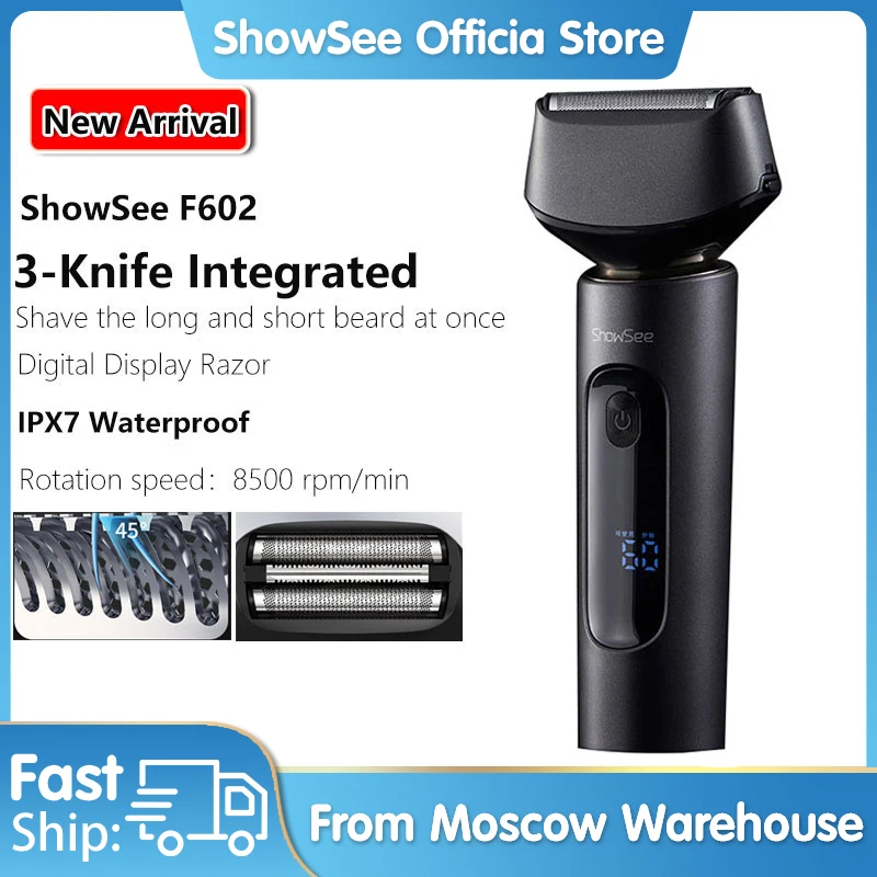 

New Showsee Electric Shaver Portable Digital Display Razor Reciprocating Shaving 8500 rpm IPX7 Waterproof Beard Machine Shaving