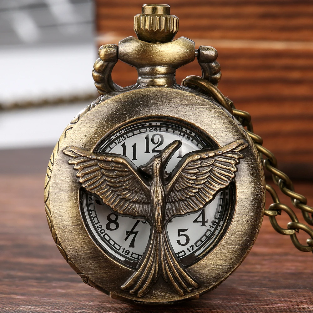 

Little Hollow Spread Wings Bird Bronze Necklace Watch Kids Men Women Vintage Steampunk Pendant Pocket Timepiece Gift Tiny Clock