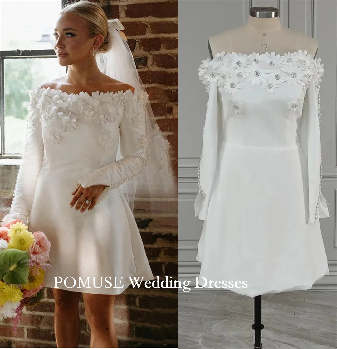 POMUSE Modest Wedding Dresses 3D Flowers Boat Neck Courthouse Mini Wedding Bride Gown Custom Made Vestido De Novia for Women
POMUSE Modest Wedding Dresses 3D Flowers Boat Neck Courthouse Mini Wedding Bride Gown Custom Made Vestido De Novia for Women