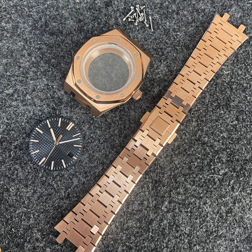 NH35 Case 41mm PVD Rose Gold Watch Case+Steel Bracelet+Dial+Hands Sapphire Crystal Watch Part Set for Royal NH35/NH36 Movement
NH35 Case 41mm PVD Rose Gold Watch Case+Steel Bracelet+Dial+Hands Sapphire Crystal Watch Part Set for Royal NH35/NH36 Movement