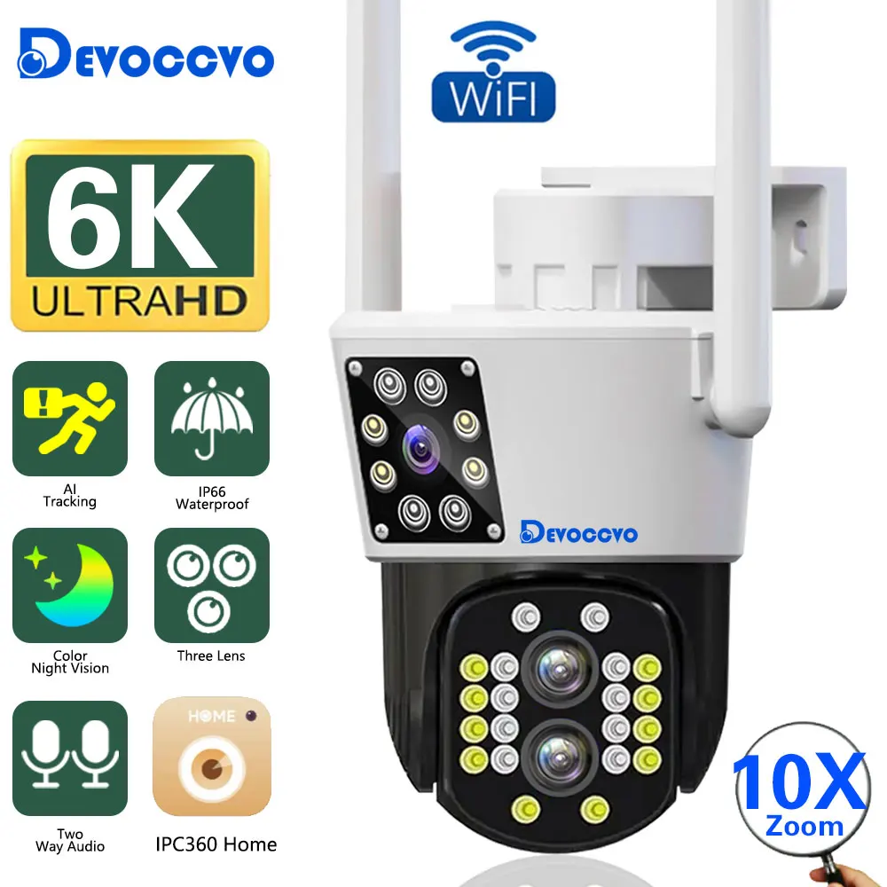6K 12MP Outdoor Wifi Camera Three-Lens Dual-Screens PTZ Camera 10x Zoom Fixed-point Camera Auto Tracking Two Way Audio IPC360
6K 12MP Outdoor Wifi Camera Three-Lens Dual-Screens PTZ Camera 10x Zoom Fixed-point Camera Auto Tracking Two Way Audio IPC360