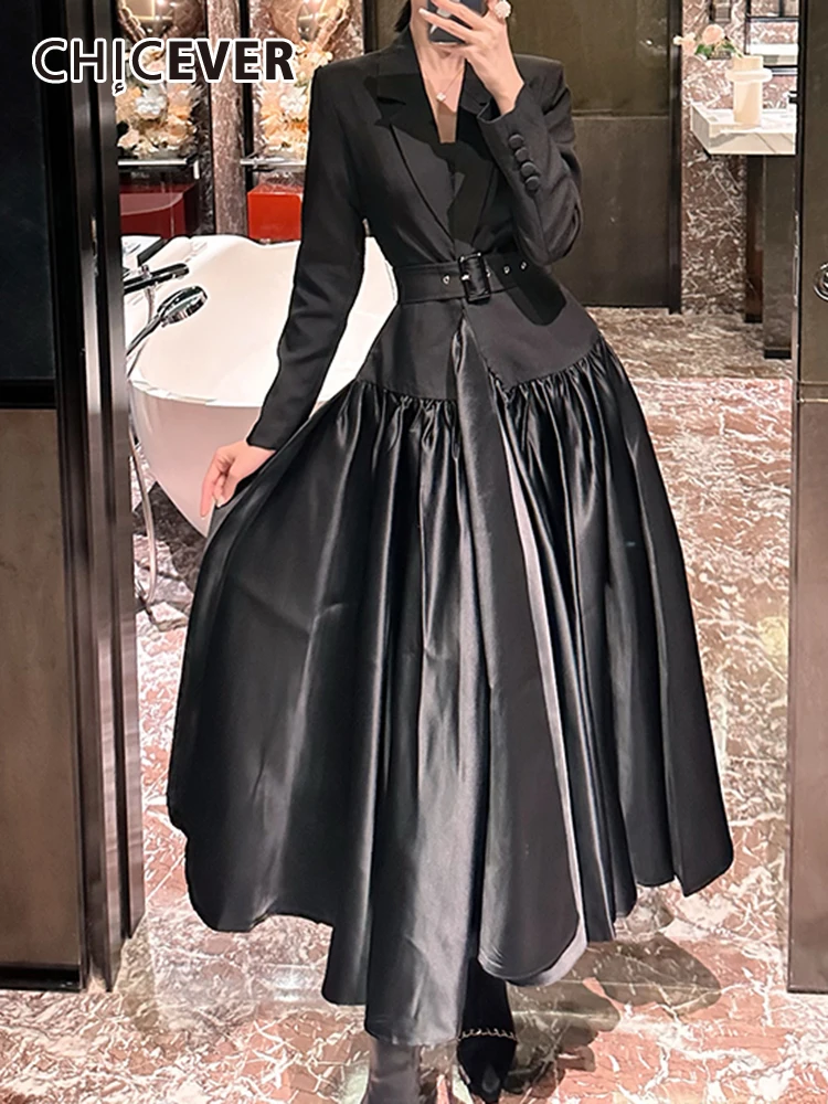 CHICEVER Solid Temperament Dresses For Women Notched Collar Long Sleeve High Waist Patchwork Belt Casual Chic Dress Female New
CHICEVER Solid Temperament Dresses For Women Notched Collar Long Sleeve High Waist Patchwork Belt Casual Chic Dress Female New