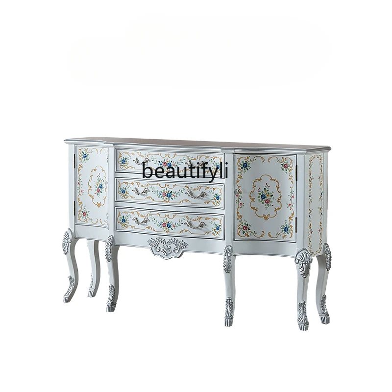 

European-Style Painted Entrance Cabinet American Sideboard Cabinet Solid Wood Storage Home Curio Cabinet