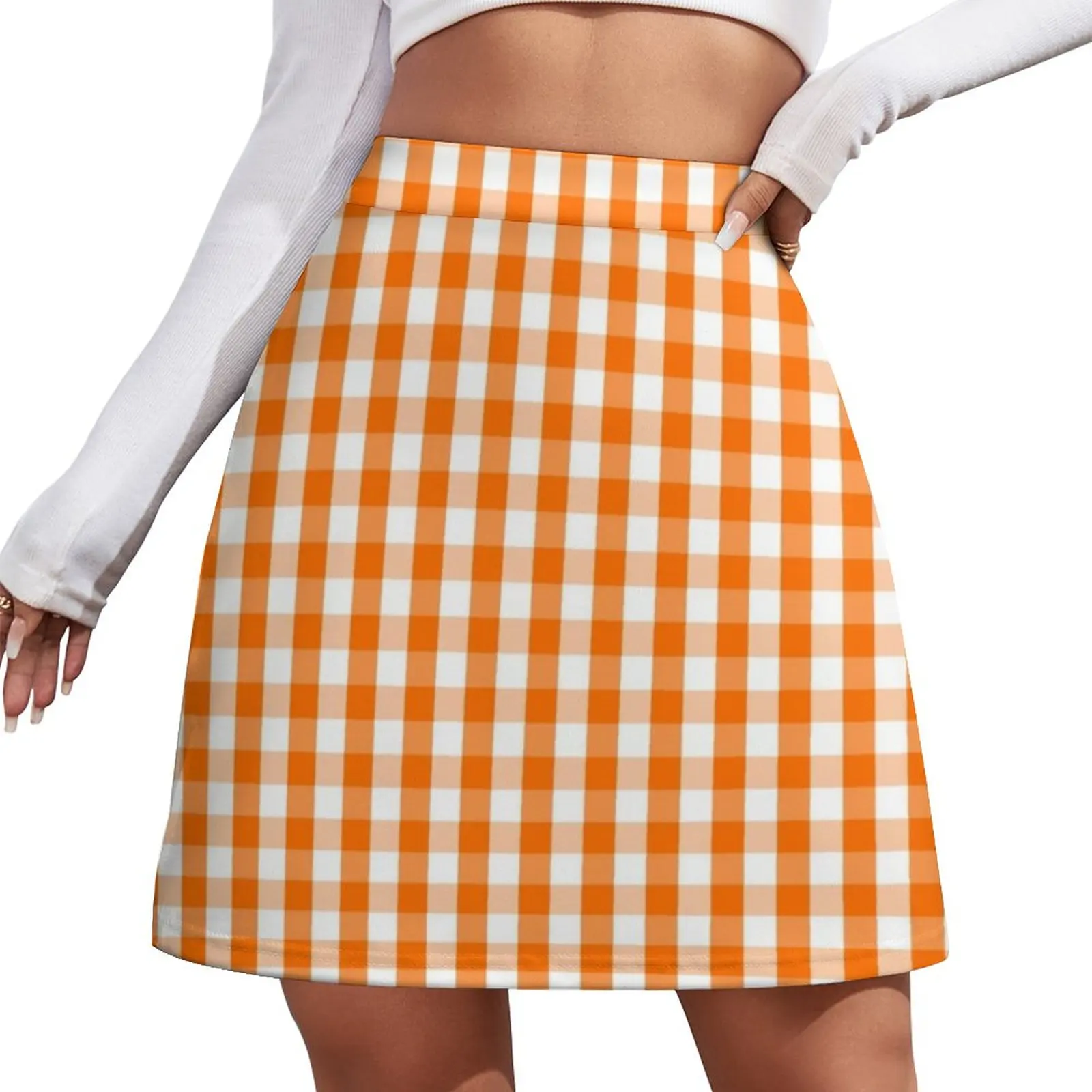 

Classic Pumpkin Orange and White Gingham Check Pattern Mini Skirt kpop Women's clothing