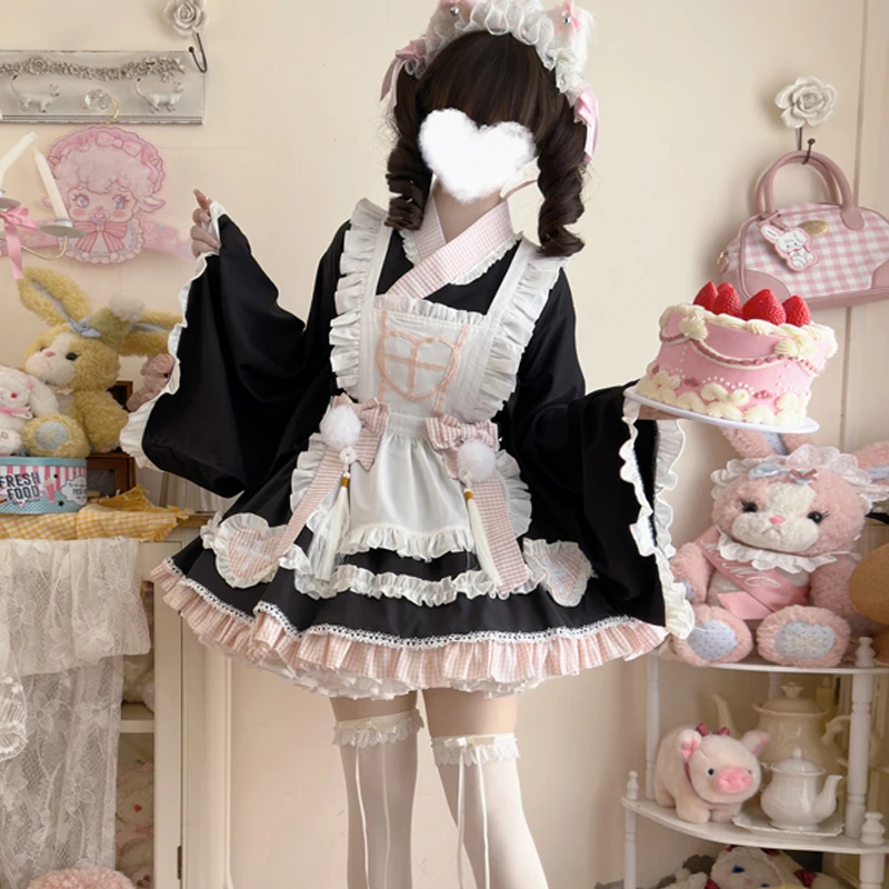 

Anime Gothic Lolita Cute Cartoon Cat Maid Dress Cosplay Costumes Women Girls Japanese Kimono Halloween Party Y2k Dress Set