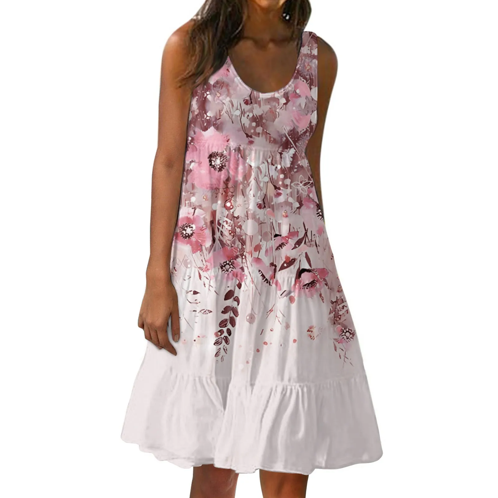 

Женское летнее платье высокого качества, милое повседневное пляжное платье без рукавов с принтом, простой и модный сарафан с юбкой