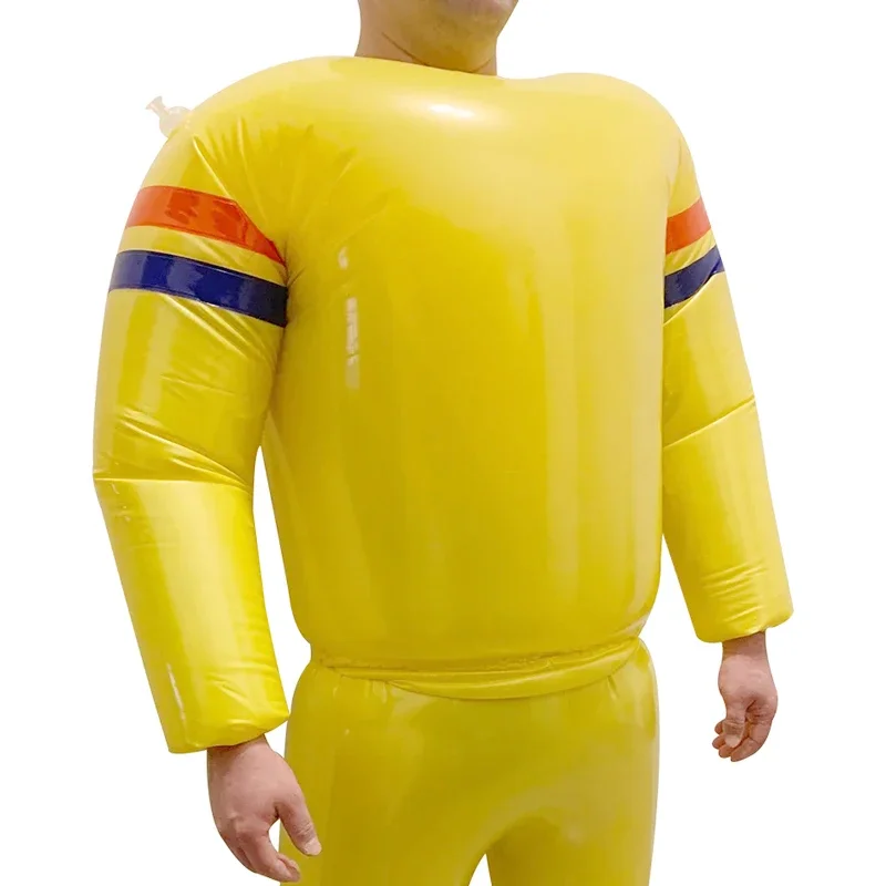 

100% желтая и красная, синяя Сексуальная надувная латексная рубашка Gummi с длинными рукавами, резиновая одежда, верхняя часть
