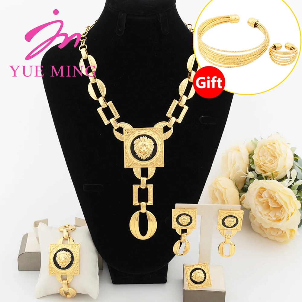 Fashion Jewelry Set for Woman Necklace Gold Plating Lion's Head Shape Pendant Bracelet Earrings African American Adjustable Ring
Fashion Jewelry Set for Woman Necklace Gold Plating Lion's Head Shape Pendant Bracelet Earrings African American Adjustable Ring