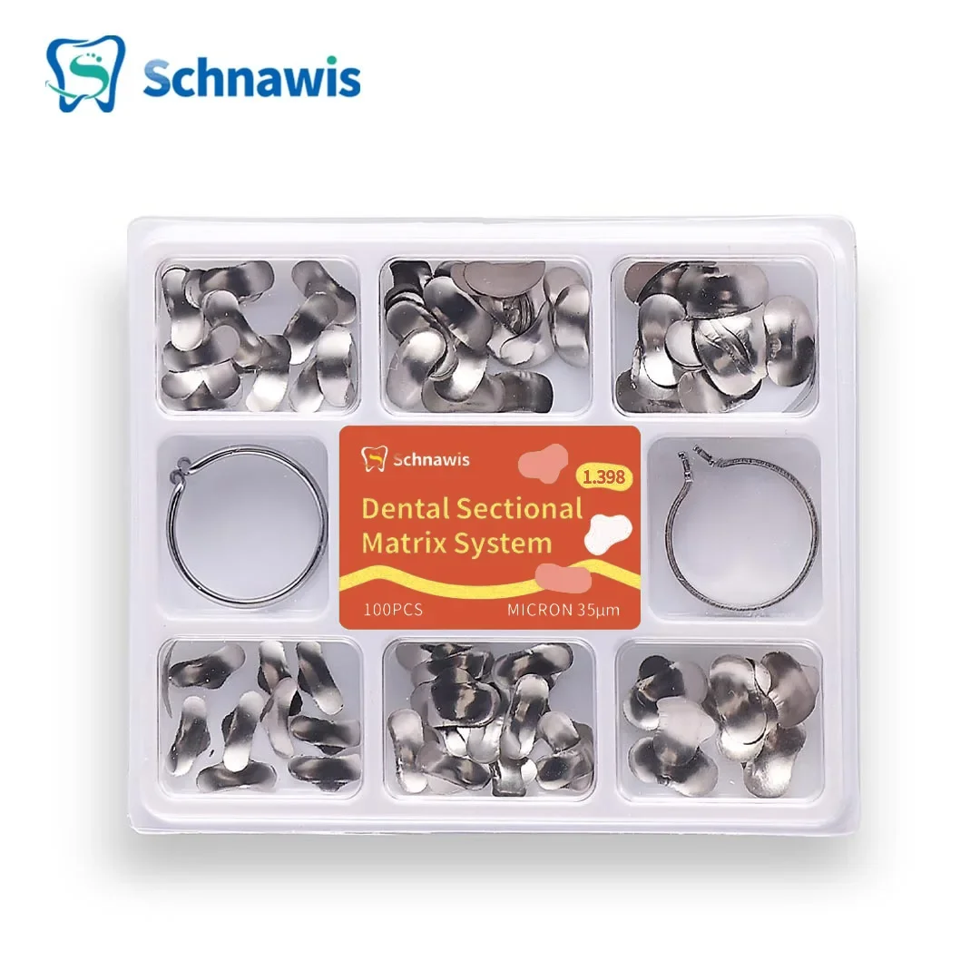

100Pcs Dental Sectional Contoured Matrices Refill Matrix Band Wedges Sets 1.398 Metal Dentistry Clamping Seperating Ring