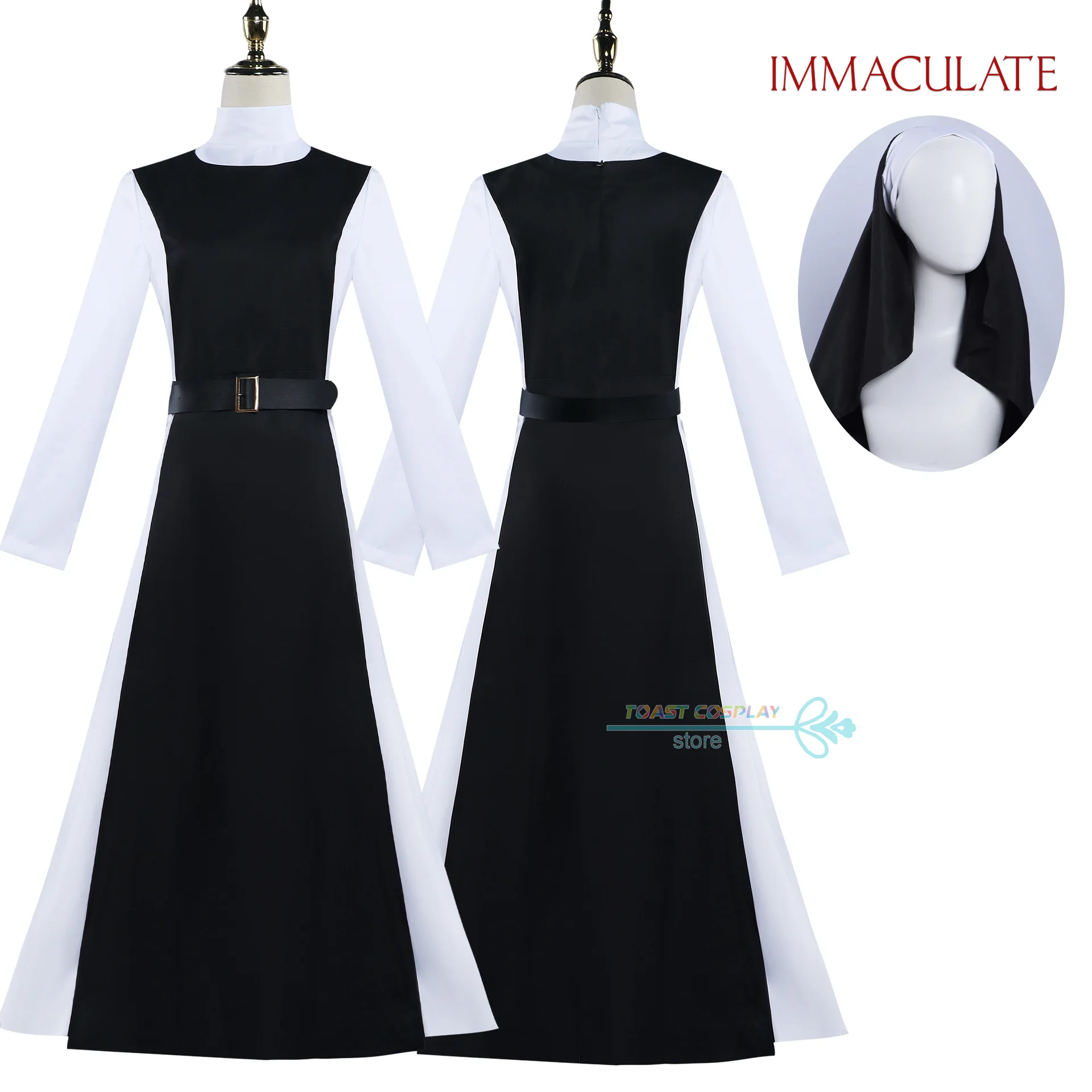 

Sydney Sweeney Horror Movie Immaculate 2024 The Nun Cosplay Outfit Black Nun Dress Robe Women Halloween Costume Sister Role Play